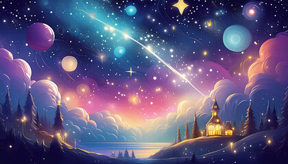 ゆるっと可愛いキラキラ星空