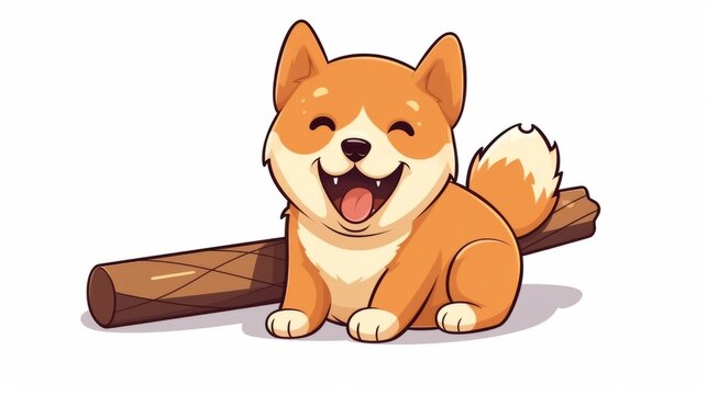 Cute shiba inu dog holding bone cartoon vector icon illustration. animal nature icon isolated flat