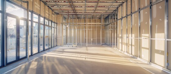 The installation process of metal frames for plasterboard-drywall in order to create gypsum walls in an apartment is currently being carried out for construction, remodeling, renovation, extension,