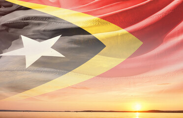 East Timor national flag waving in the sky.