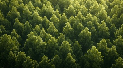 Naklejka premium Sunlit Aerial View of Dense Green Forest.