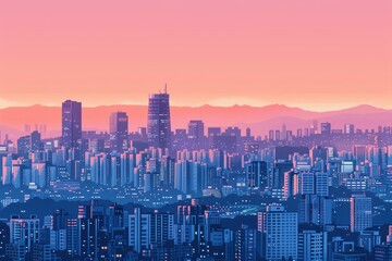 Illustration of Seoul City with vibrant colors