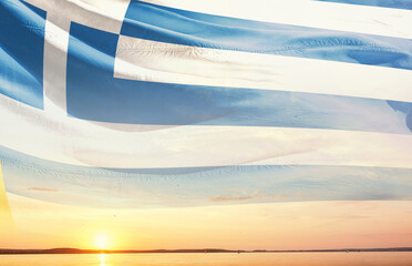 greece national flag waving in the sky.