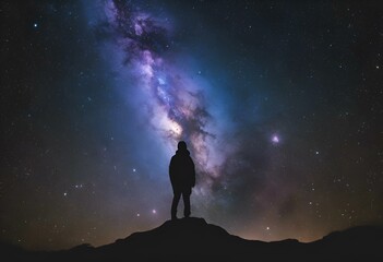 AI generated illustration of a person on hill under night sky