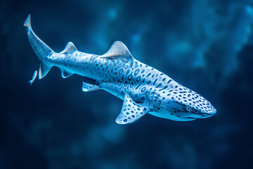 Leopard shark swimming in deep blue ocean