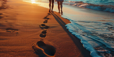 Summer concept - couple walking on the beach