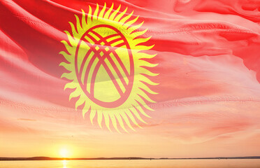 Kyrgyzstan waving flag in the beautiful sky.