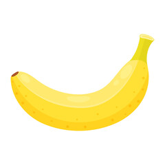 Single yellow banana isolated on transparent background. Tropical fruit icon for farm market. Vector illustration in flat style.