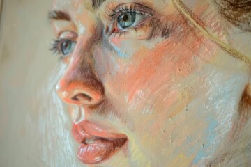 A pastel chalk portrait of a person with subtle, soft facial features and gentle expression