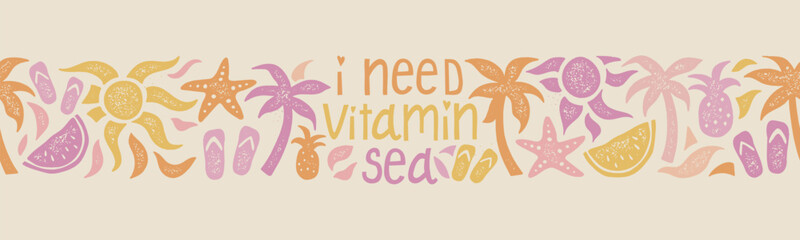 Fun hand drawn summer seamless pattern, cute doodles like palm trees and pineapples, great for textiles, banners, wallpapers, wrapping - vector design