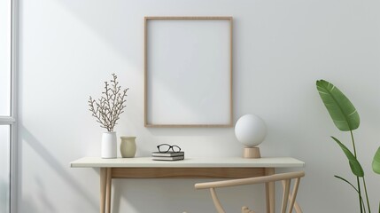 Frame mockup, white wall home room interior,3D render,