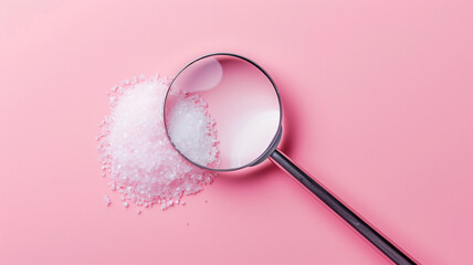  close-up of a nutrition label magnified to show sugar content, educating on hidden sugars in foods, with copy space on a solid pastel background
