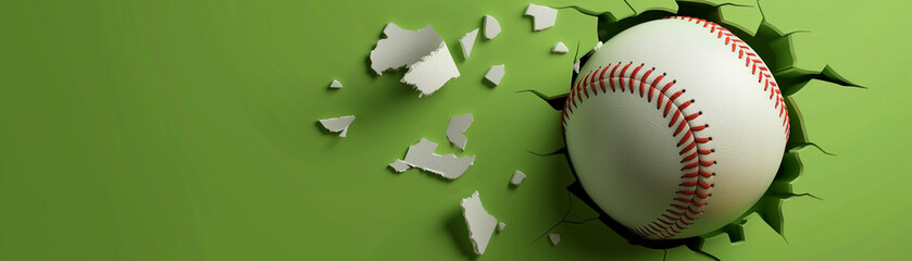 Realistic 3D cut-through baseball presenting an interior baseball diamond, set on a sharp, solid color background