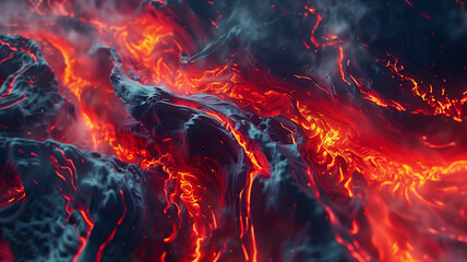 Lava flow captured in 3D, vibrant and powerful, with a minimalist space for messaging