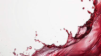 Red wine splashing dramatically, with the splash arching over a clear space for logos or text