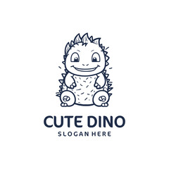 Cute dinosaur line logo vector illustration