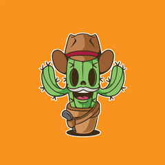 mascot cactus with costume cowboy good for sticker design © angga