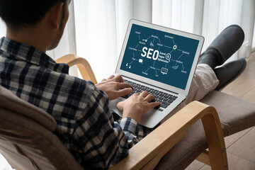 SEO search engine optimization for modish e-commerce and online retail business showing on computer...