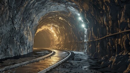 Naklejka premium Tunnel mining underground area source rock deep stone