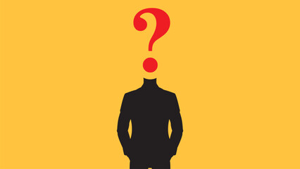 Businessman standing in front question mark signs concept. Business concept vector illustration.