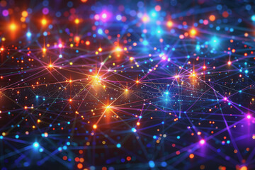 Obraz premium A beautiful Abstract digital technology background with network colorful connection lines.