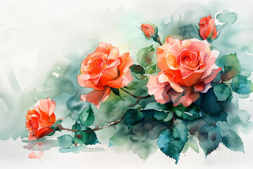 Watercolor painting of pink roses.