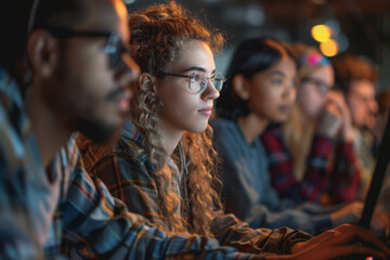 Obraz premium A group of developers men and women working together to program an e-commerce website.