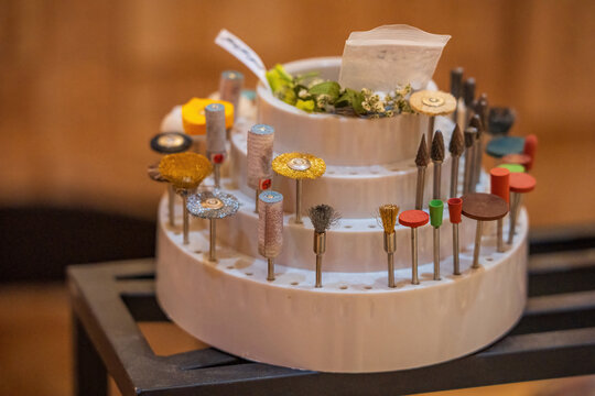 Close-up of Jewelry Making Tools on a Rotating Stand
