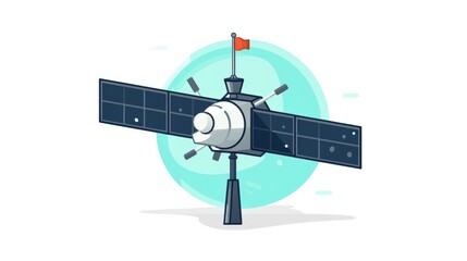 Satellite floating in space cartoon vector icon illustration. science technology icon isolated flat