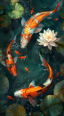 Colorful koi fish swim gracefully in a calm pond,Japanese Koi Fish Swimming in a Colorful Garden Pond