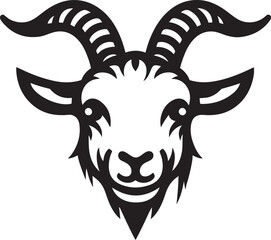 Goat face with horns silhouette vector illustration.
