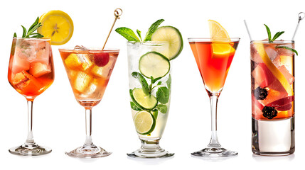 Cocktails, isolated background,  colorful and refreshing drinks