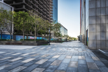 Modern City Plaza With Empty Pedestrian Path