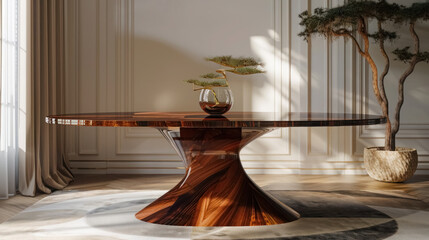 modern minimalist interior design with elegant wooden table and natural light