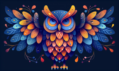 abstract illustration of an owl in childish style, logo for t-shirt print