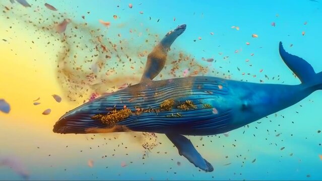 whales swimming in the sky