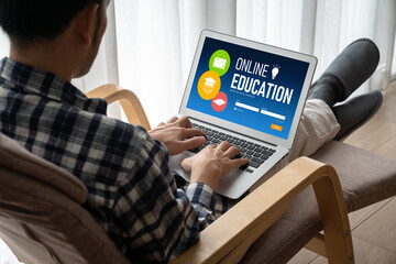 Obraz na płótnie Canvas E-learning website with modish sofware for student to study online on the internet network