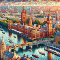 Various London Themed Mosaic Artwork Illustrations