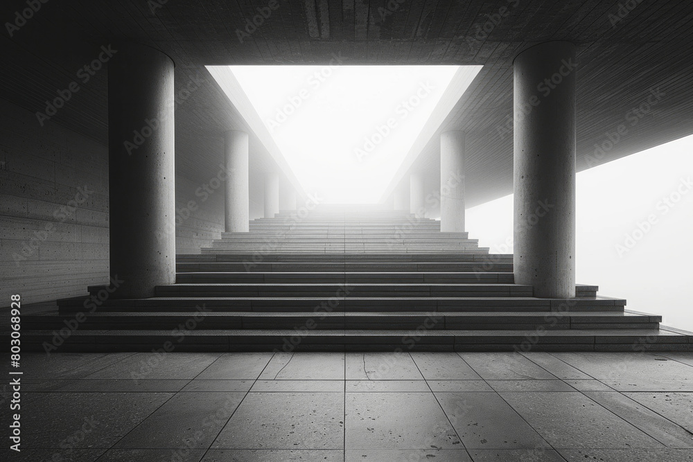 Poster a pedestrian bridge that illustrates structural minimalism, using an algorithm to minimize material 