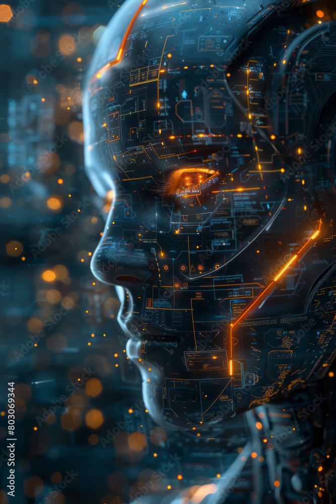 Aufkleber A digital illustration of an artificial intelligence learning to recognize patterns, with mathematical equations floating around the AI as it processes information,