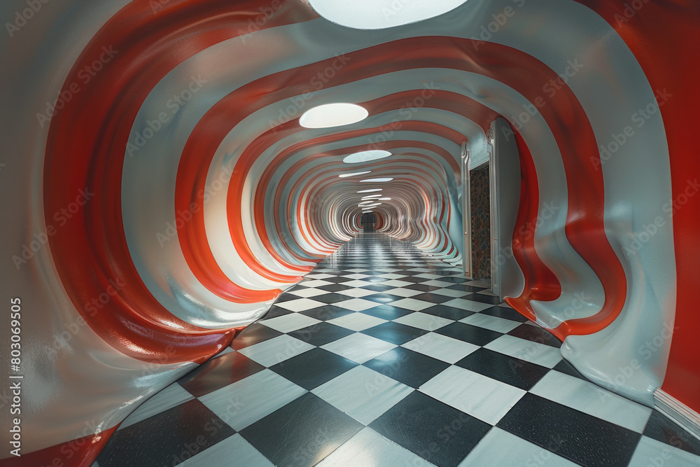 Poster A gallery of optical illusions based on mathematical principles, each piece challenging the viewer's perception of space.