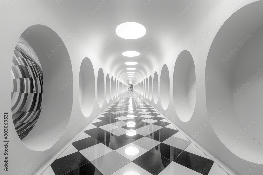 Poster A gallery of optical illusions based on mathematical principles, each piece challenging the viewer's perception of space.