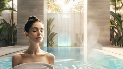 a wellness retreat or spa getaway with an advertisement banner featuring serene images of relaxation and rejuvenation.