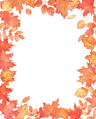 Fall frame with orange leaves. Autumn maple leaves with copy space.