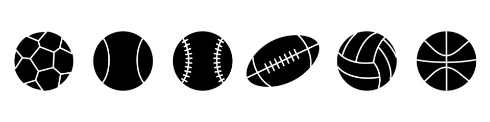 Sports balls. Vector balls. Soccer ball, tennis ball, golf ball, volleyball, basketball. Set of balls on an isolated background. Vector EPS 10