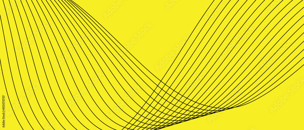 Poster abstract geometric black blend wave line pattern on yellow.