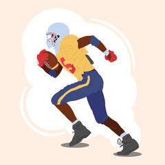 Drawing of an American football player in action, isolated white background. Vector illustration