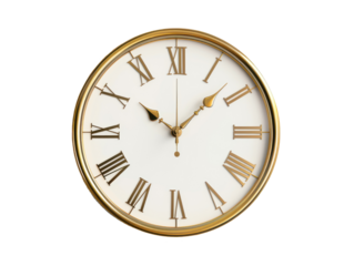 Modern wall clock, png file of isolated cutout object with shadow on transparent background.