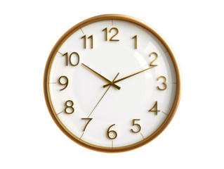 Modern wall clock, png file of isolated cutout object with shadow on transparent background.