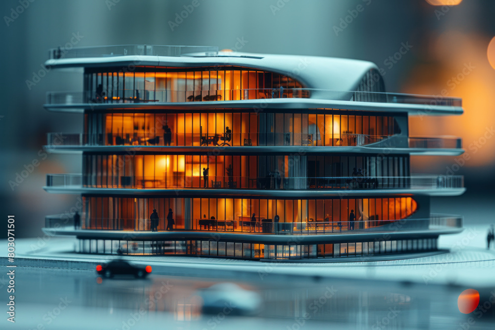 Aufkleber an architectural model of a building designed with fractal principles, where each floor is a scale m